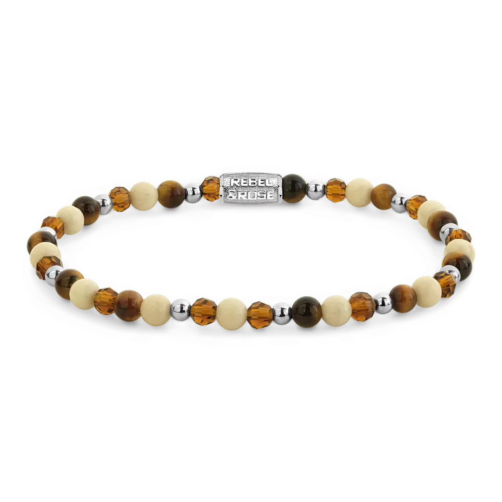 Bracciale in argento con perle di pietra naturale in tonalità autunnali.
