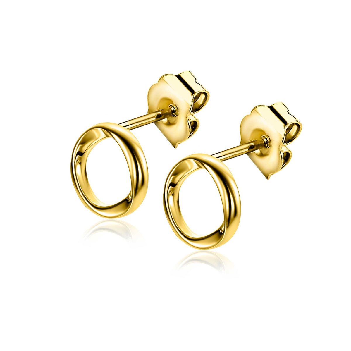 Orecchini in oro giallo placcato con forma circolare e chiusura a perno.