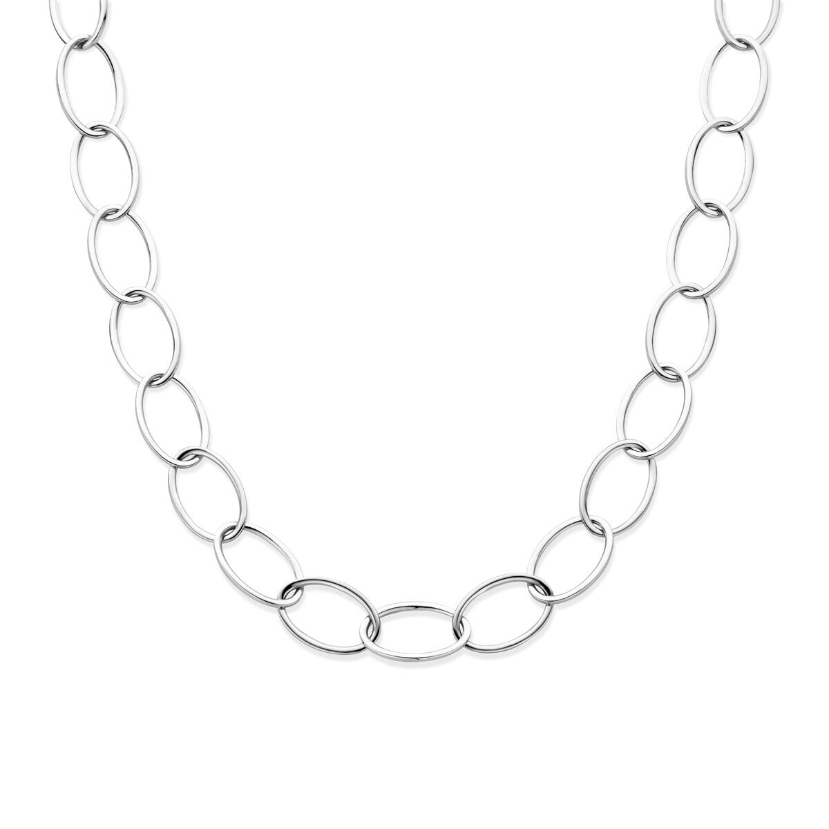 Bracciale da donna in argento rodiato con maglie ad anello, lunghezza 45 cm.