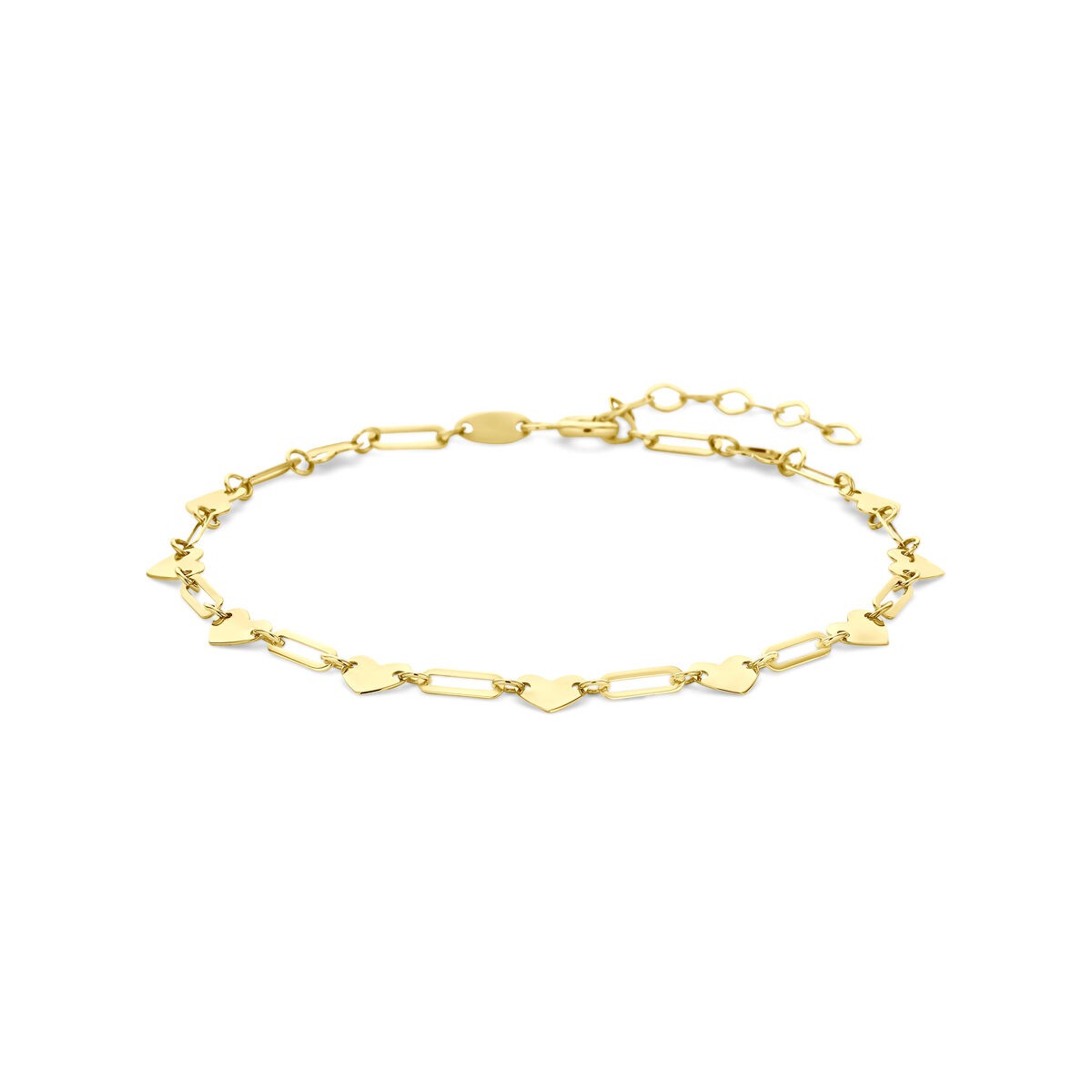 Bracciale regolabile in oro giallo 14k con charm a forma di cuore.