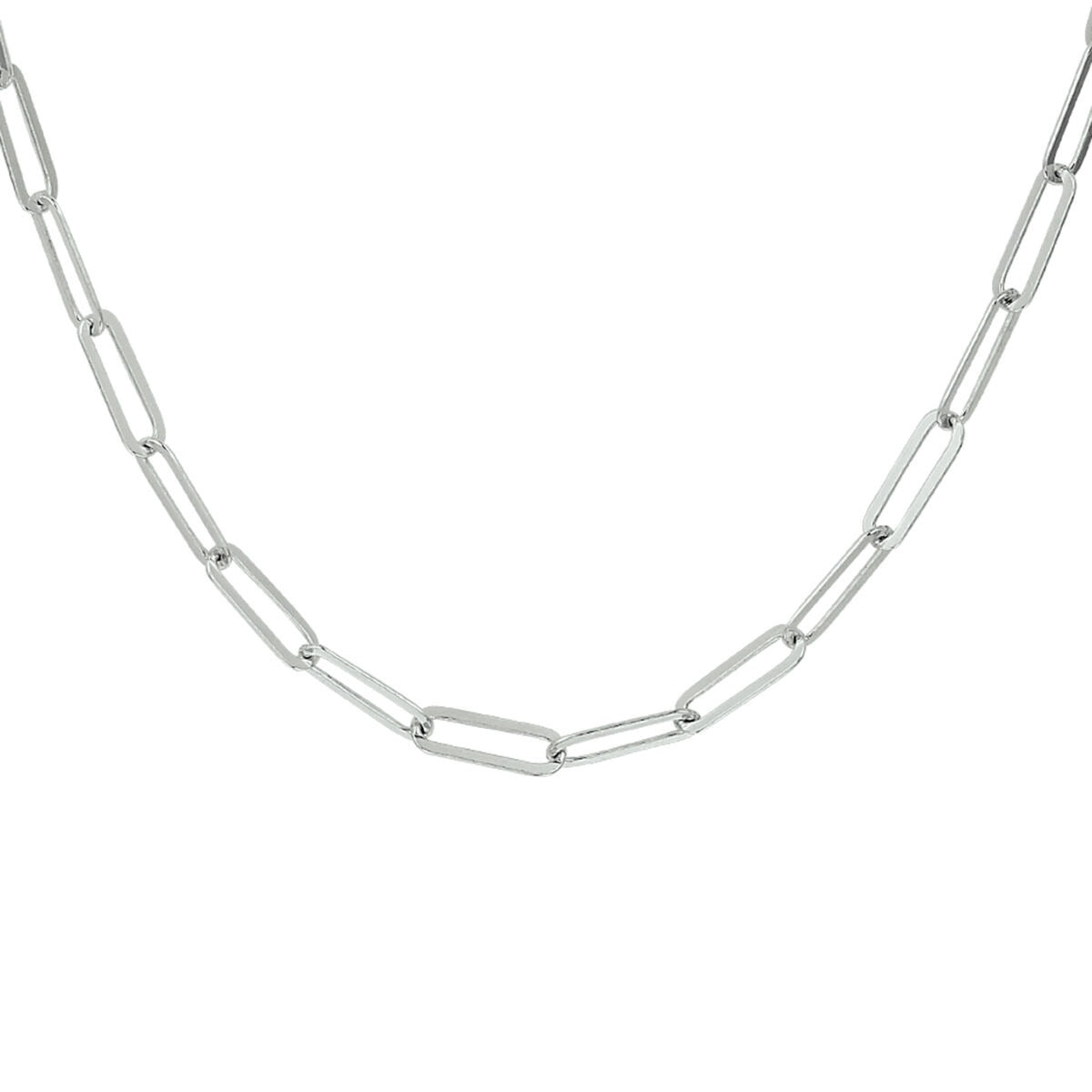 Collana in argento rodiato 925 con maglie a forma di graffetta.
