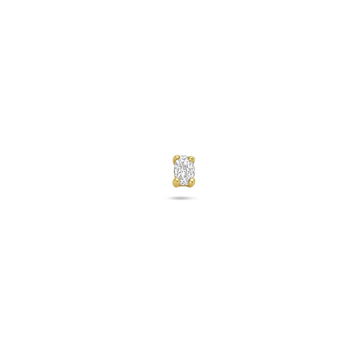 Verguld 925 zilveren flat back piercing met een ovale, heldere zirkonia.