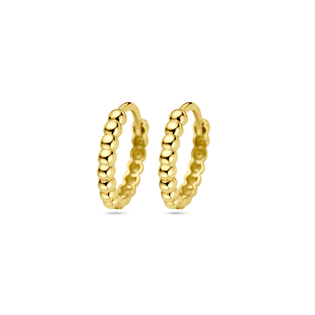 Orecchini alla creola in oro giallo 9k con pallini, dimensioni 13,5 x 2 mm.