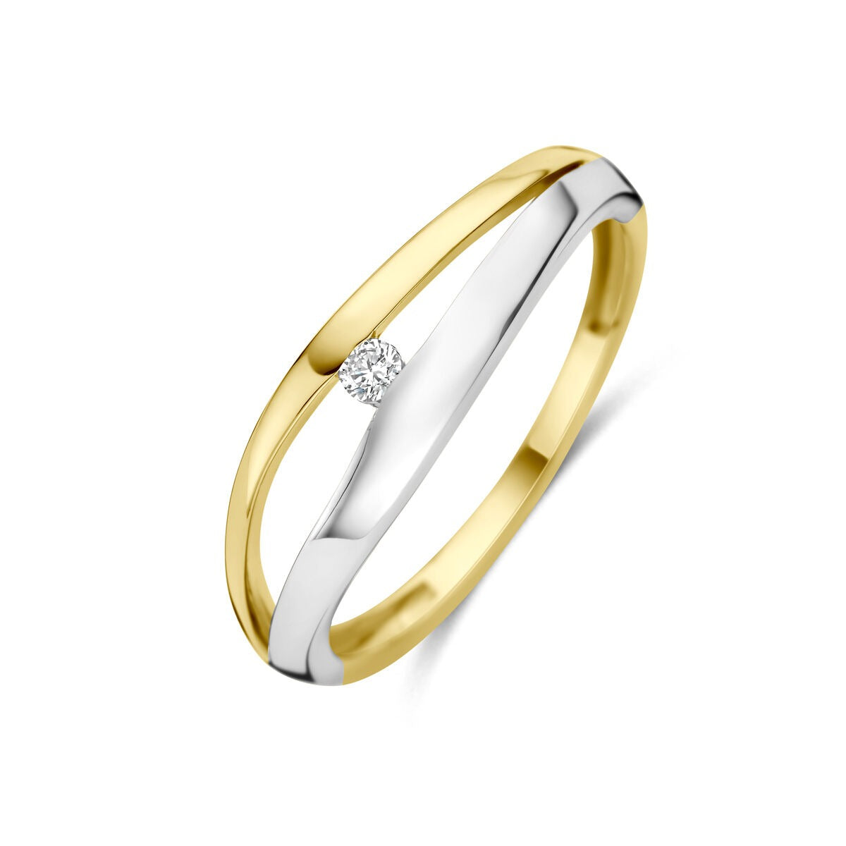 Anello da donna bicolore in oro 14k con diamante lab grown.