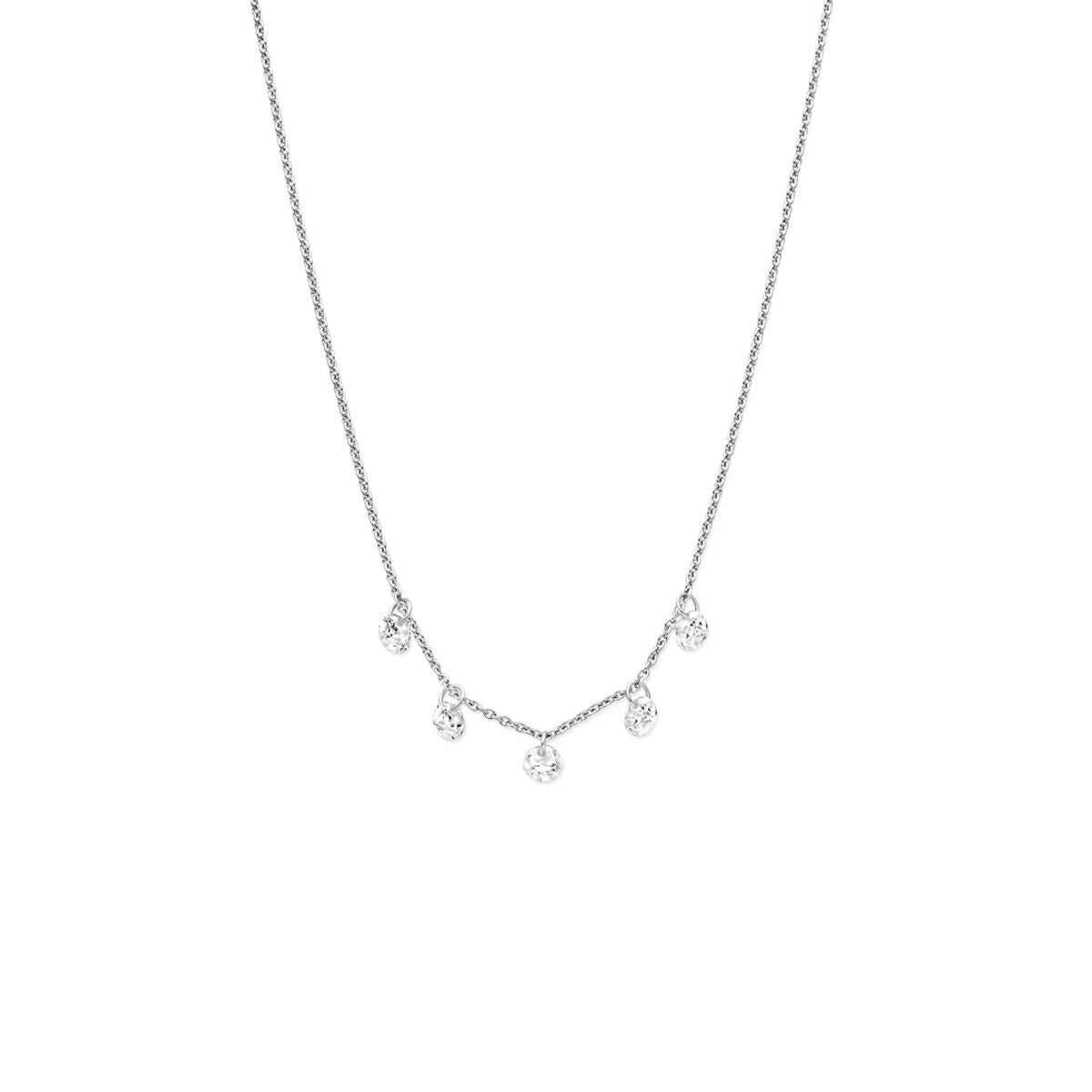 Collana d'argento con pendente in zirconia, lunghezza 41-43-45 cm, con cinque dettagli brillanti.
