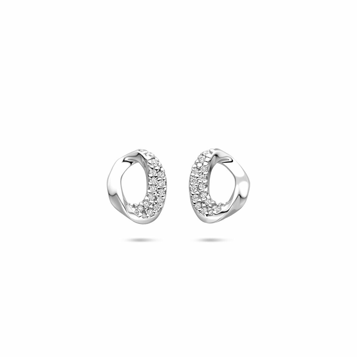 Orecchini in argento 925 rodiato con zircone, forma ovale e finitura lucida.