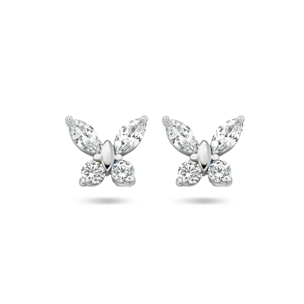 Orecchini a forma di farfalla in argento con zirconi.