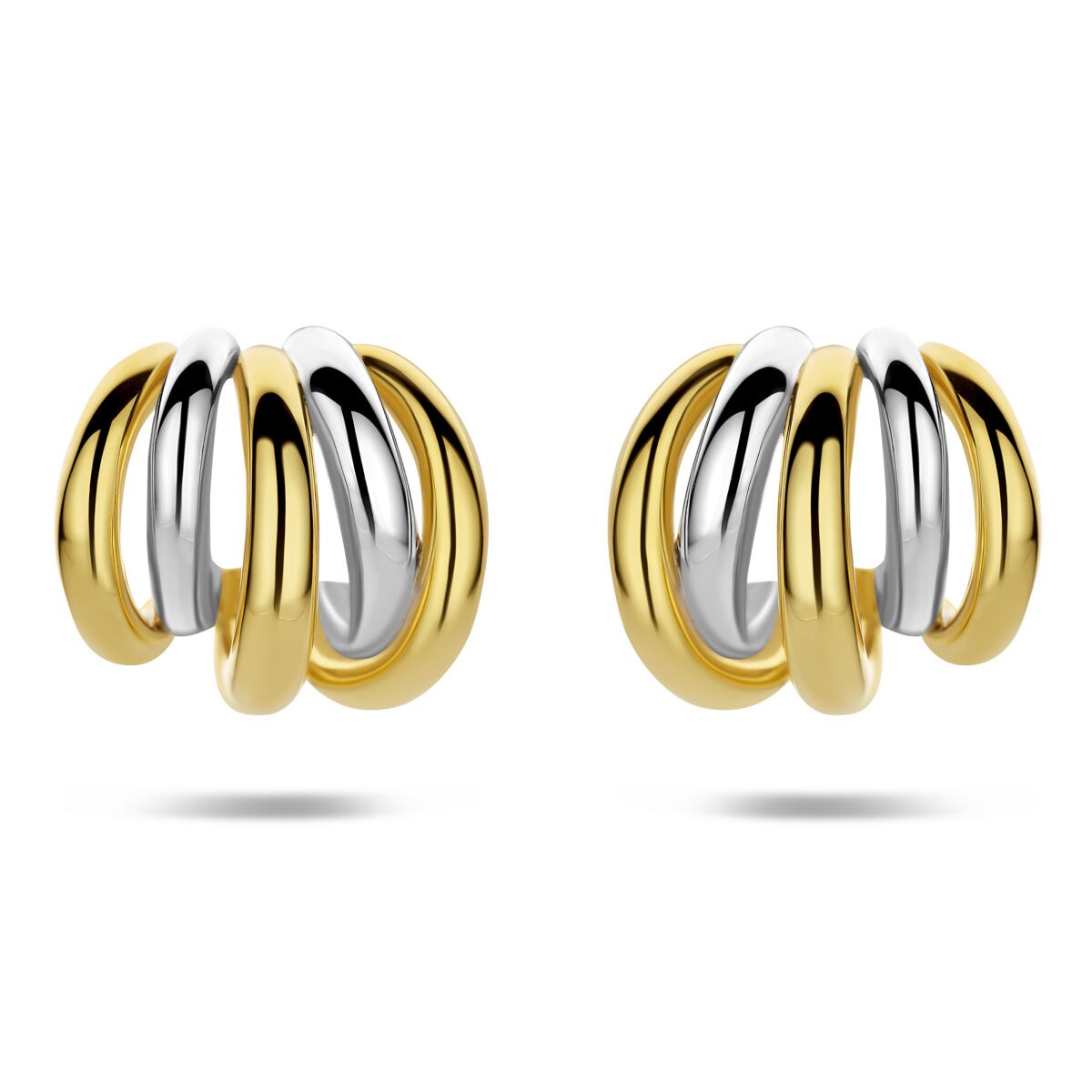 Orecchini a stecca in argento 925 placcato oro e rodiato, con design intrecciato.