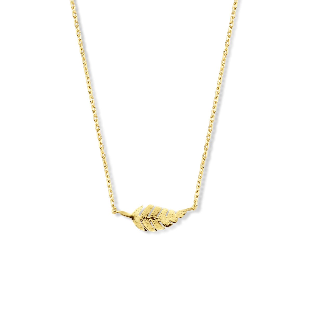 Collana in oro giallo 14k con pendente a forma di foglia.