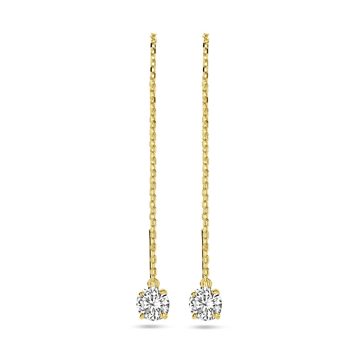 Orecchini pendenti a catena in oro giallo 9k con zirconi.