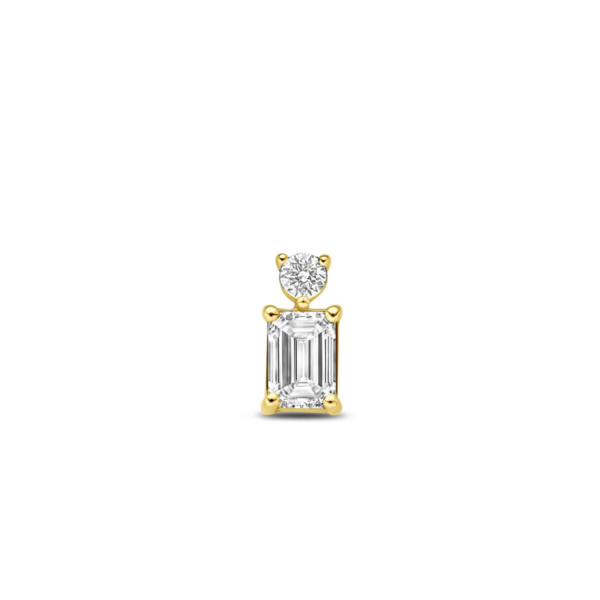 Pendente in oro giallo 14k con diamante lab-grown di 0,33 ct, forma rettangolare e rotonda.