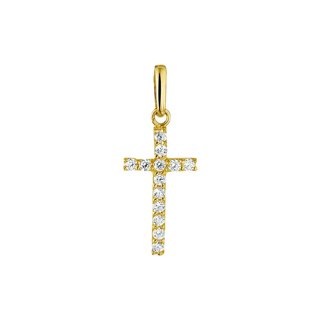 9k Geelgouden Kruis Hanger met Zirkonia