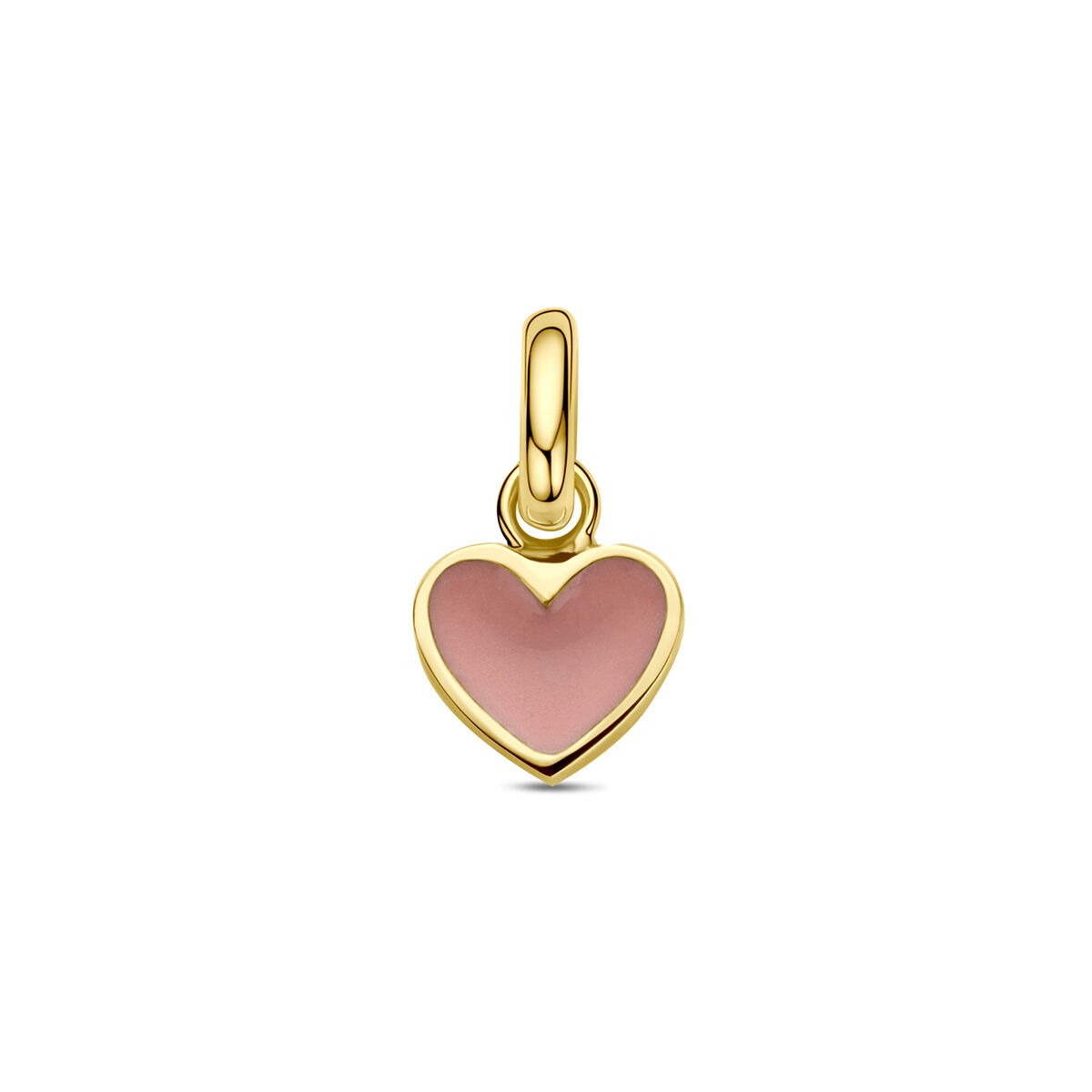 Ciondolo a forma di cuore in oro giallo 9k con smalto rosa.