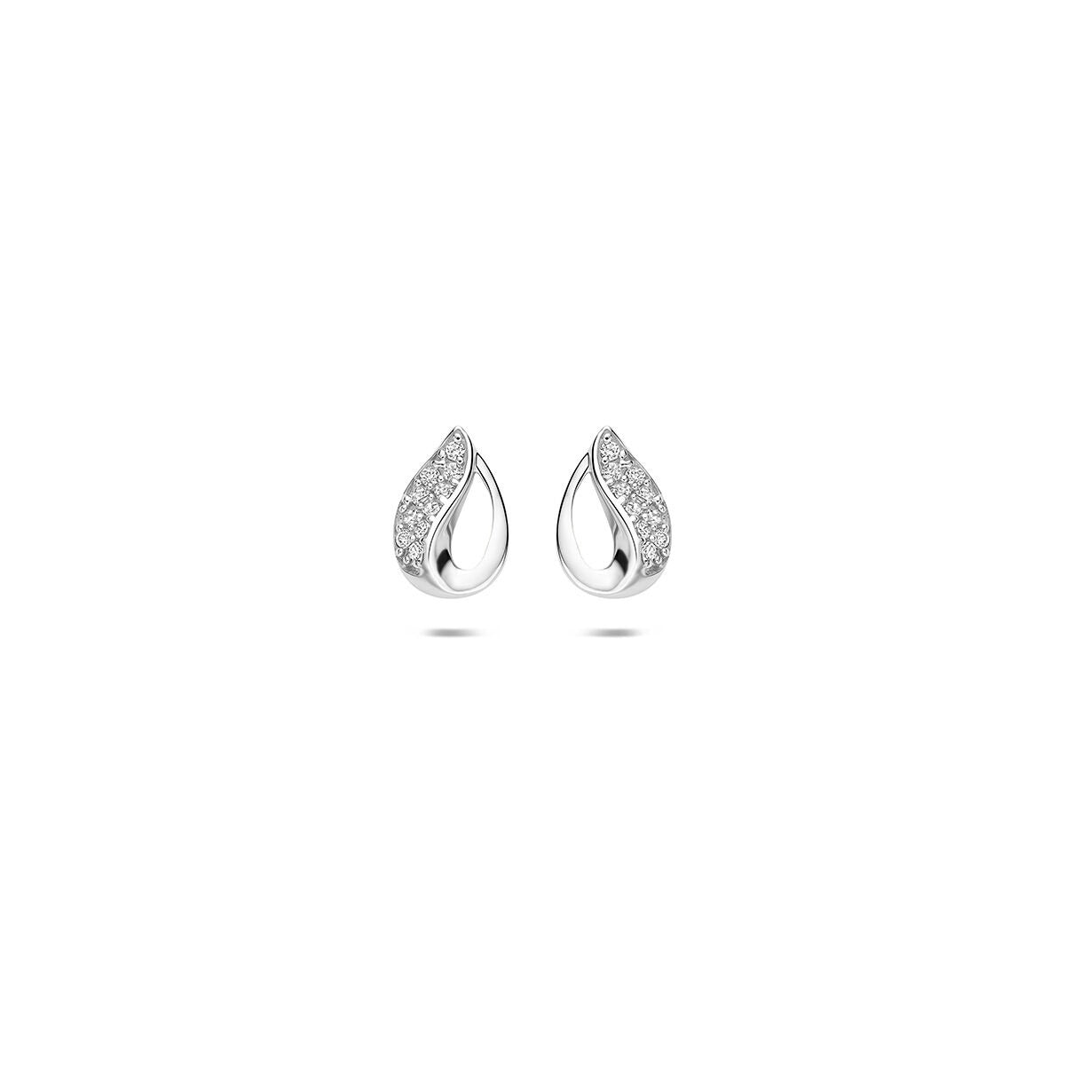 Orecchini a forma di goccia in argento 925 rodiato con pavé di zirconia.