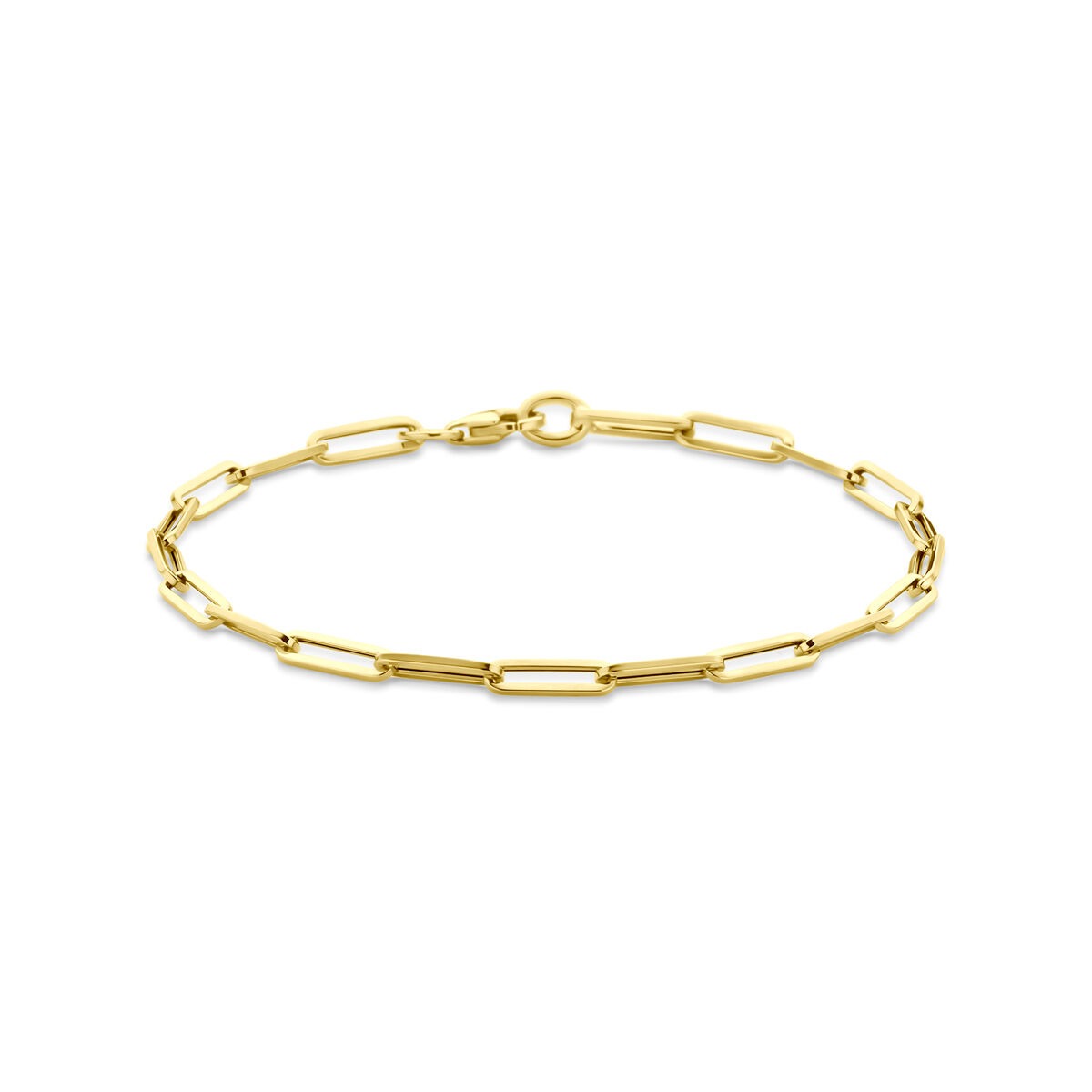 Bracciale in oro giallo 9k con maglie a forma di clip di carta.