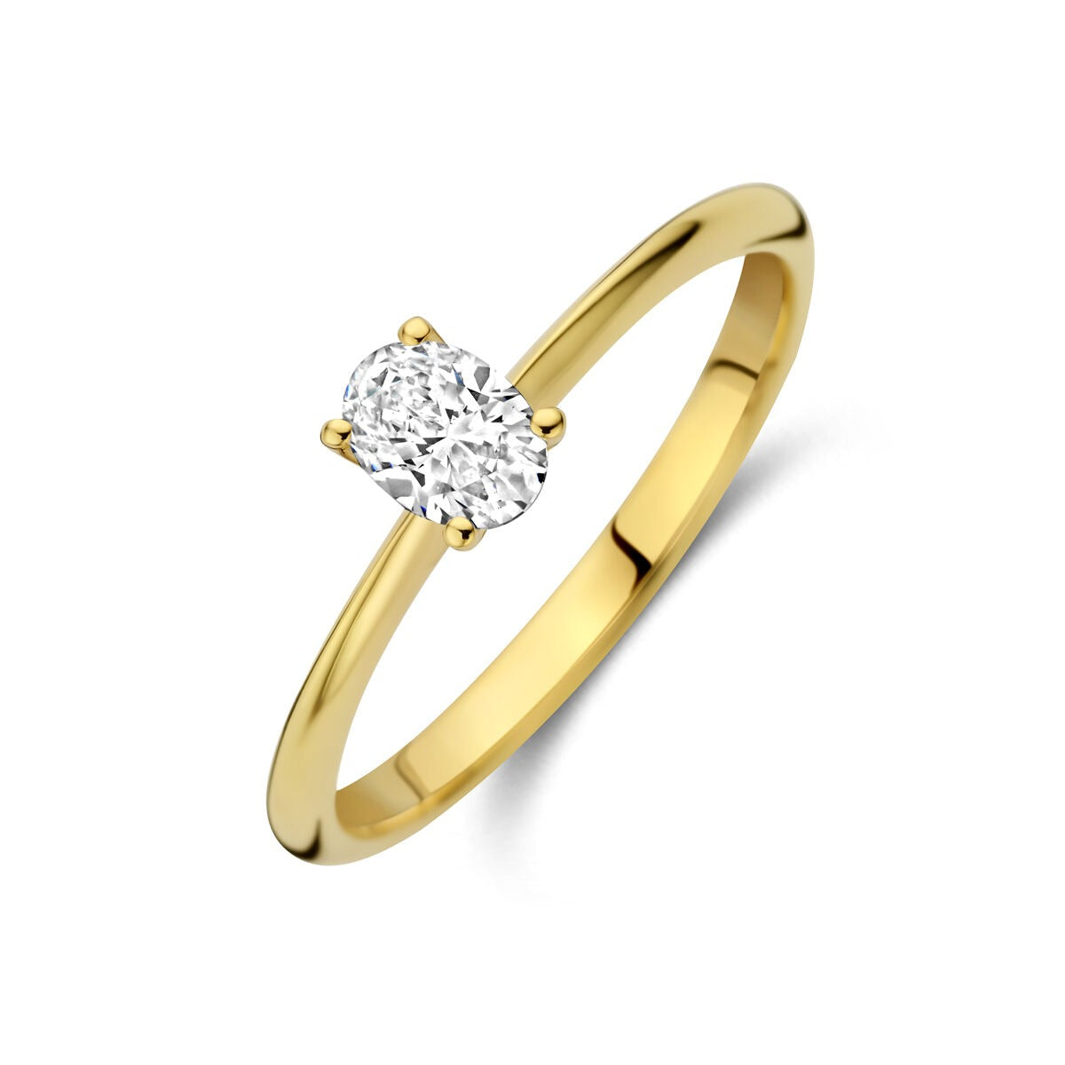 Anello in oro giallo 14k con diamante lab-grown ovale da 0,30 ct.