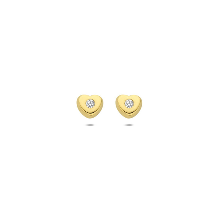 14k geelgouden hartjes oorknoppen met lab grown diamant 0,03 ct