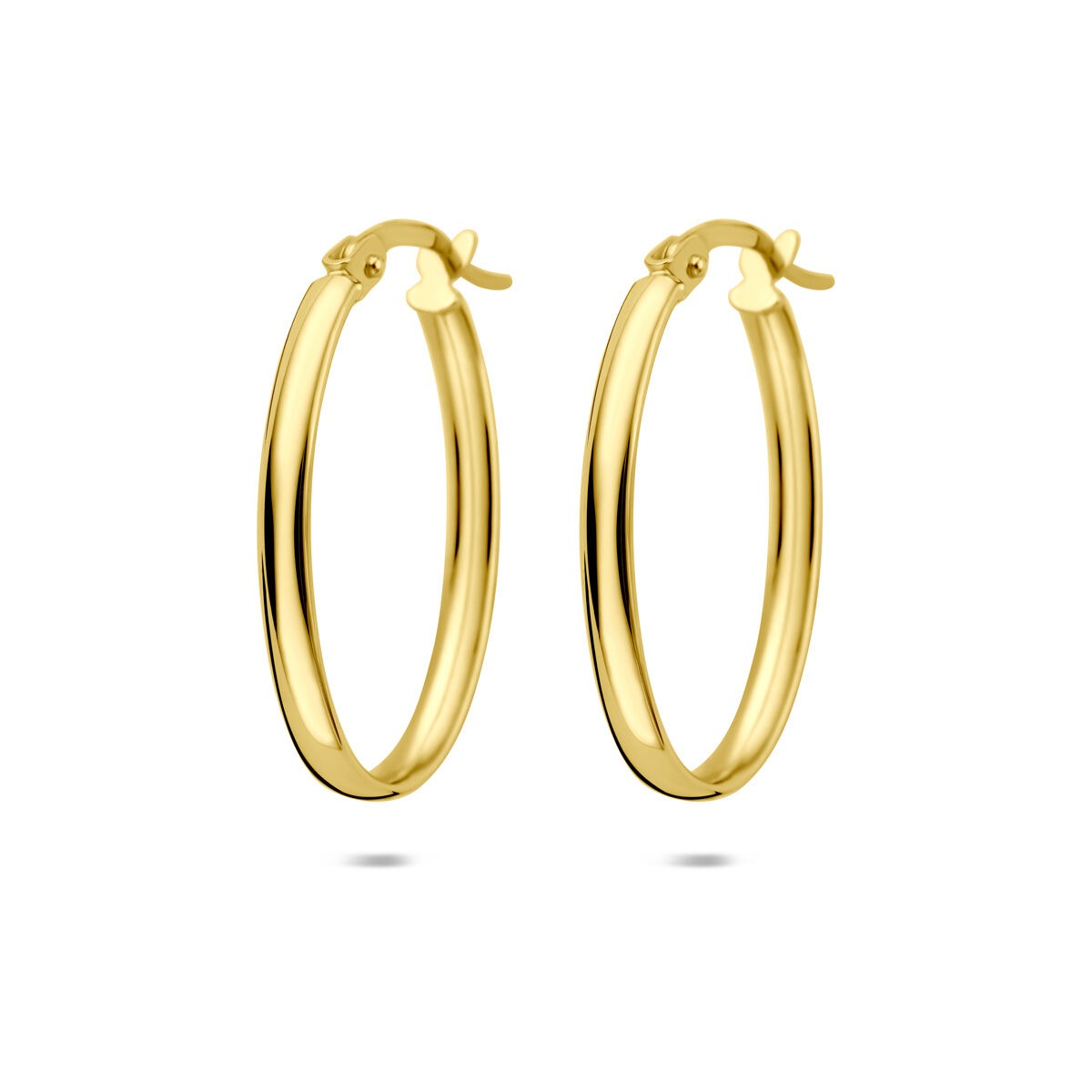 Orecchini alla creola in oro giallo 14k, diametro di 24 mm, finitura lucida.