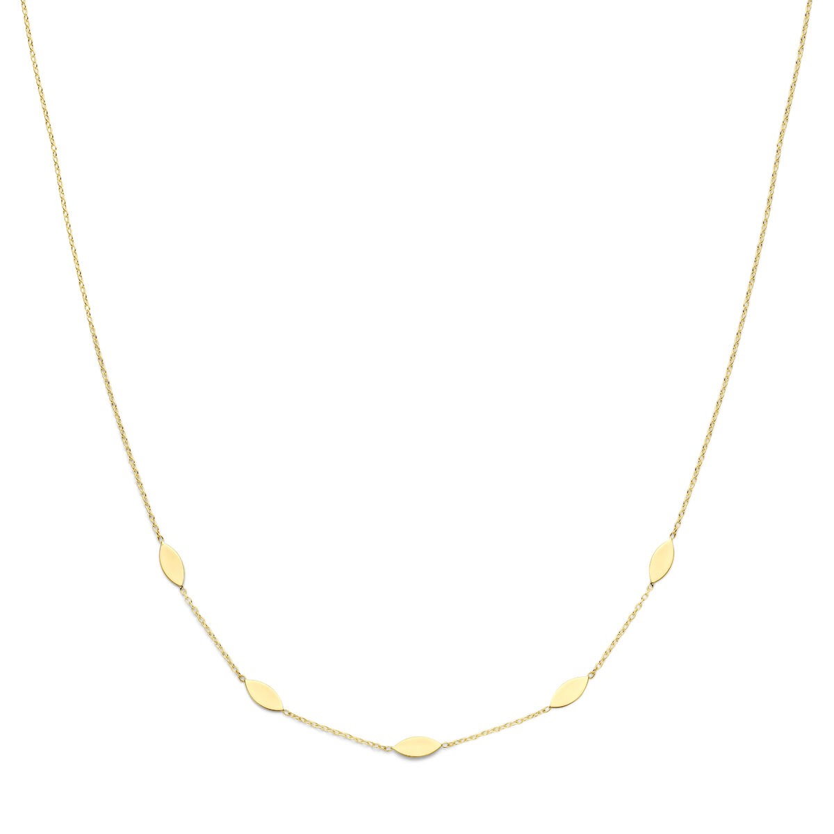 Collana da donna in oro 14k con raffinati elementi intermedi a forma ovale.