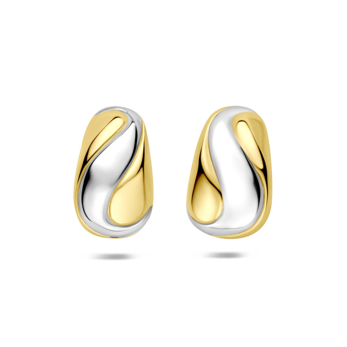 Orecchini a perno in argento 925 placcato oro e rodiato, con design ondulato.