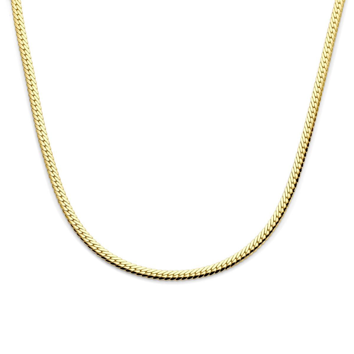 Vergulde gourmette ketting van 925 zilver met een glanzende geelgouden afwerking.