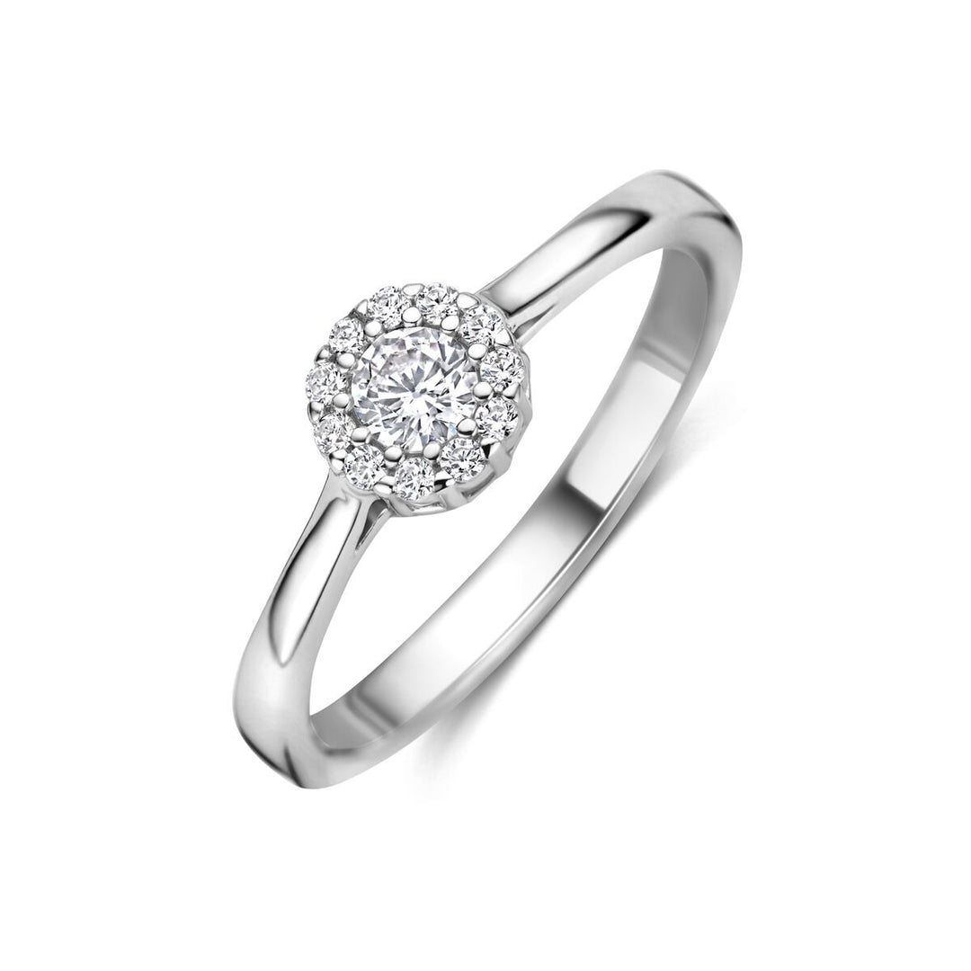 Zilveren dames ring met briljant geslepen zirkonia in entouragezetting