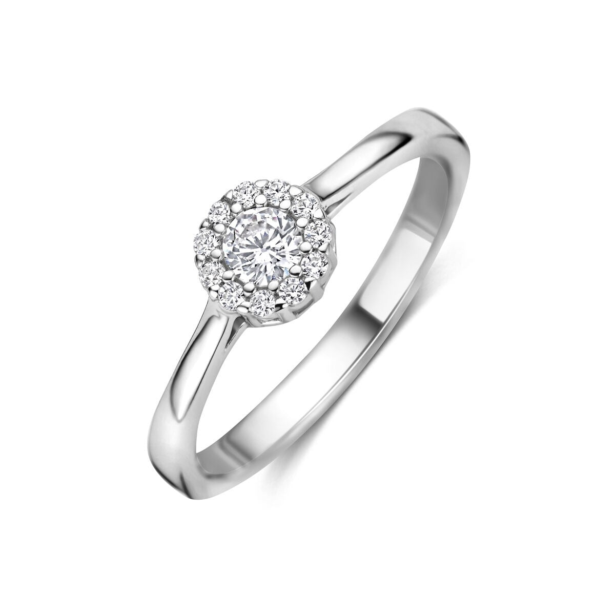 Anello da donna in argento con zircone taglio brillante in incastonatura a corona.