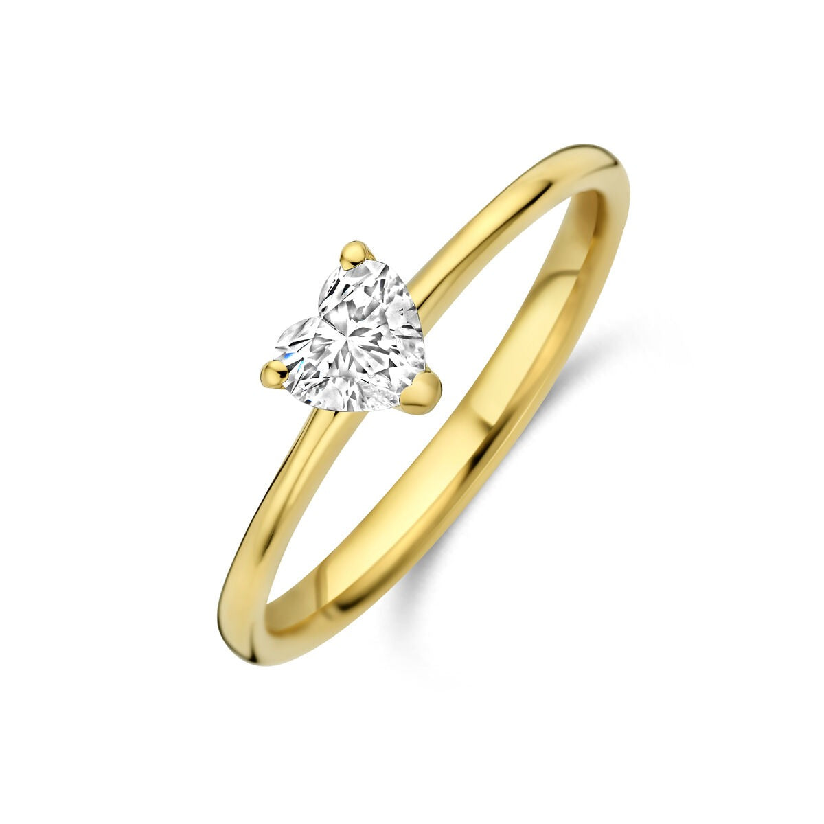 Anello in oro giallo 14k con diamante lab grown a forma di cuore da 0,30 ct.