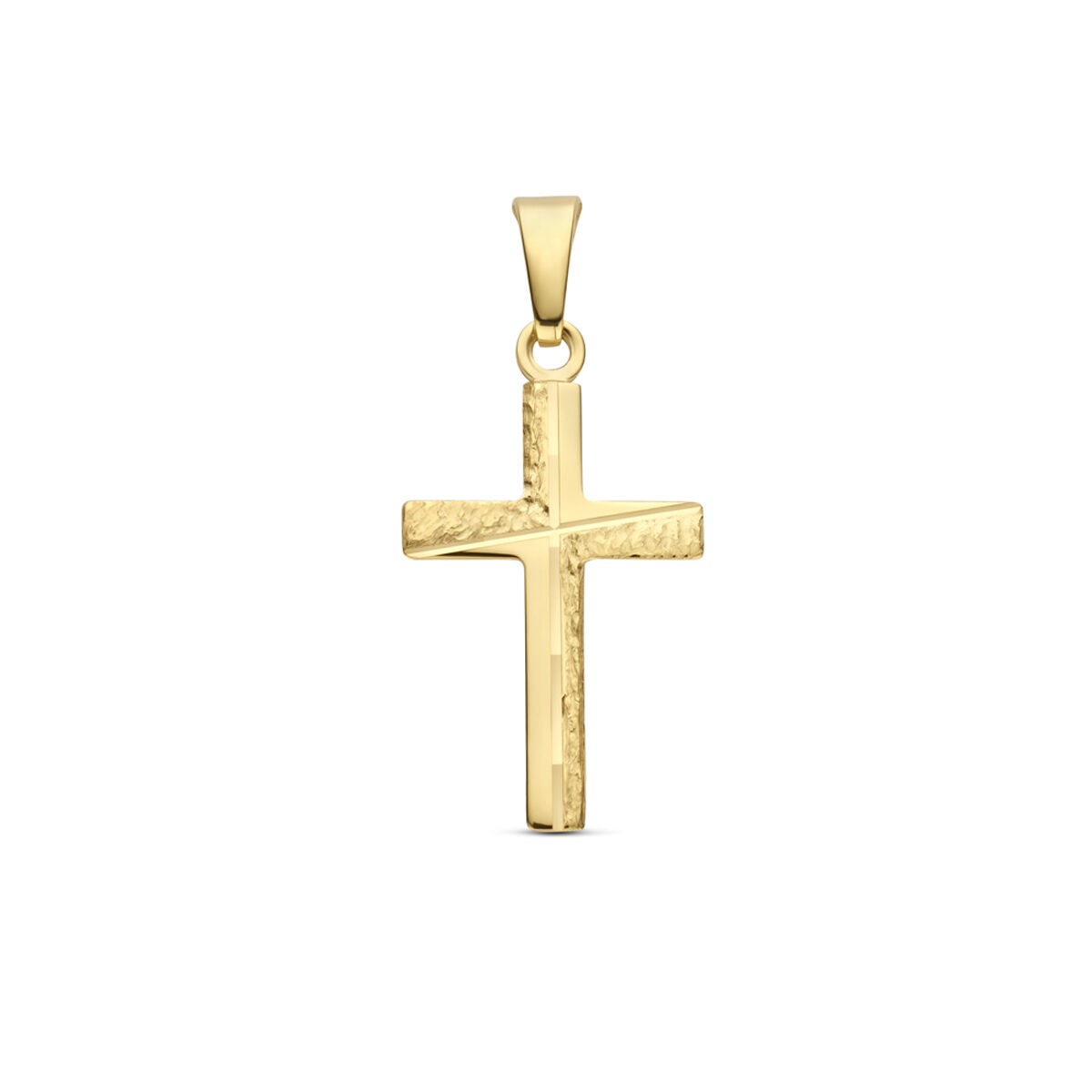 Ciondolo a forma di croce in oro giallo 9 carati con finitura liscia.
