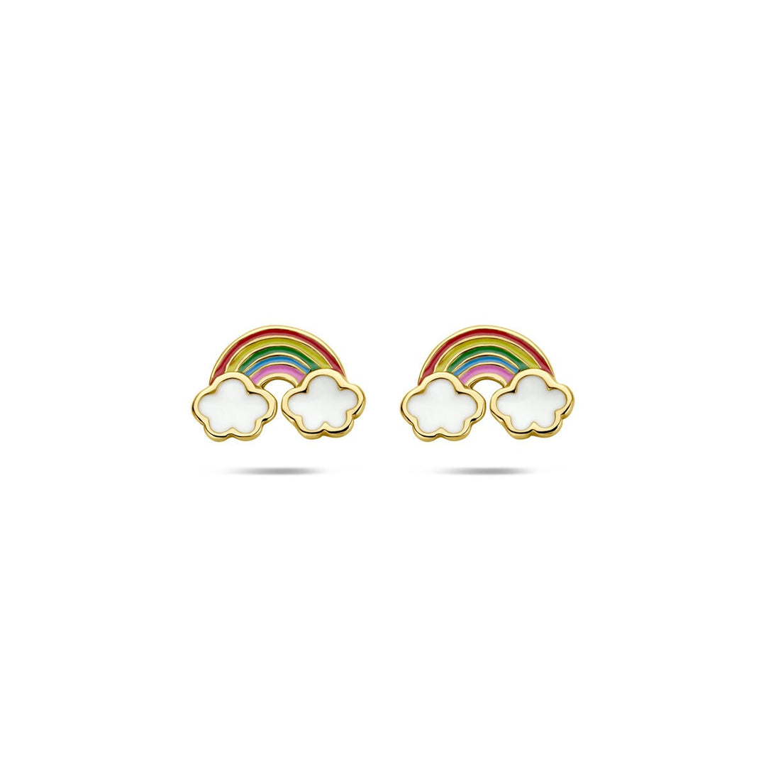 Verguld 925 Zilveren Kinder Oorknopjes Regenboog met Wolken