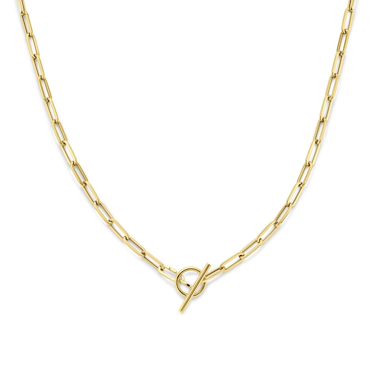 Collana in oro giallo 14k con chiusura a capitello e maglia ad ancoraggio.