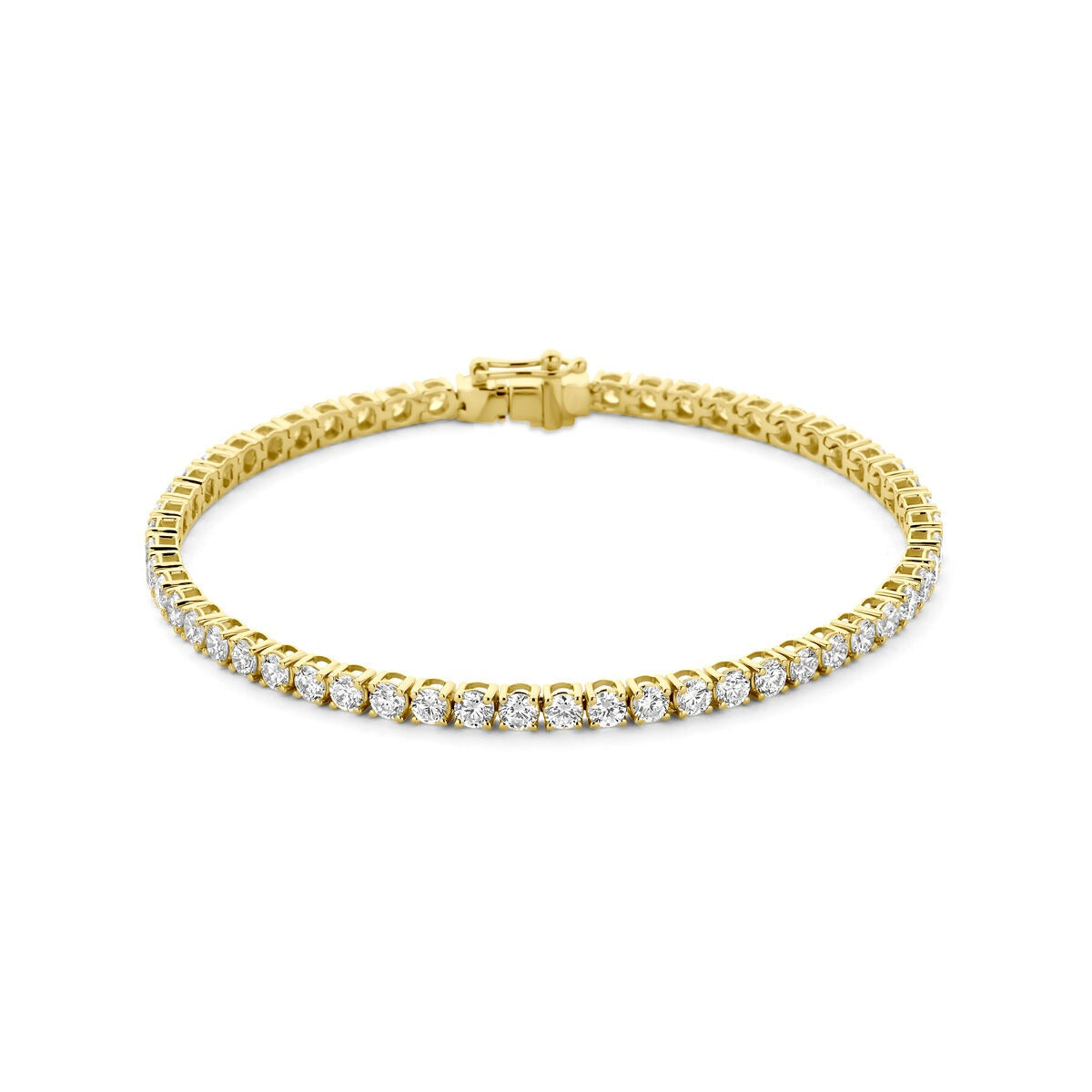 Bracciale tennis in oro giallo 14k con diamanti coltivati in laboratorio.