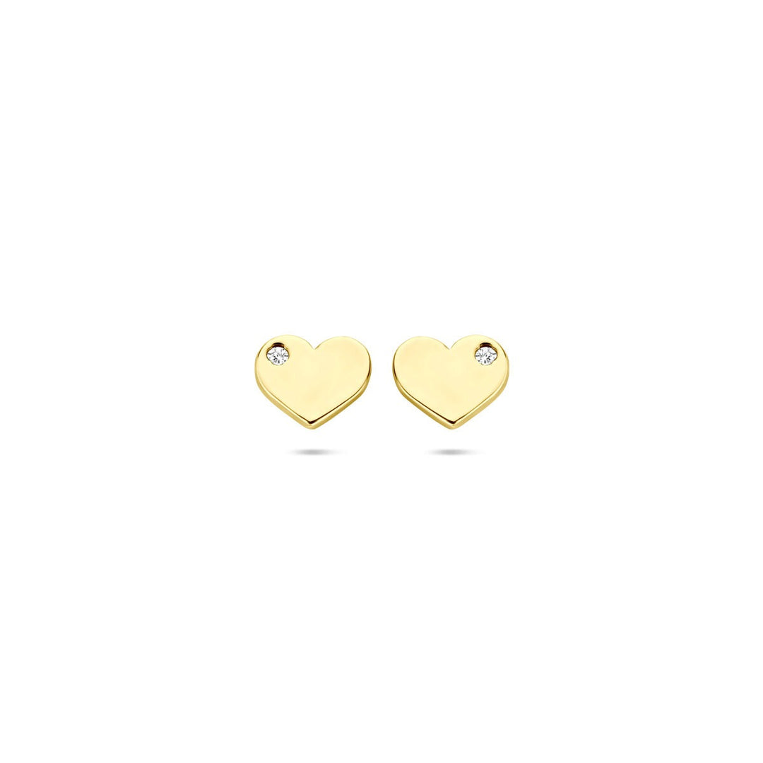 14k Geelgouden oorknoppen met hartje en zirkonia – 5 x 6 mm