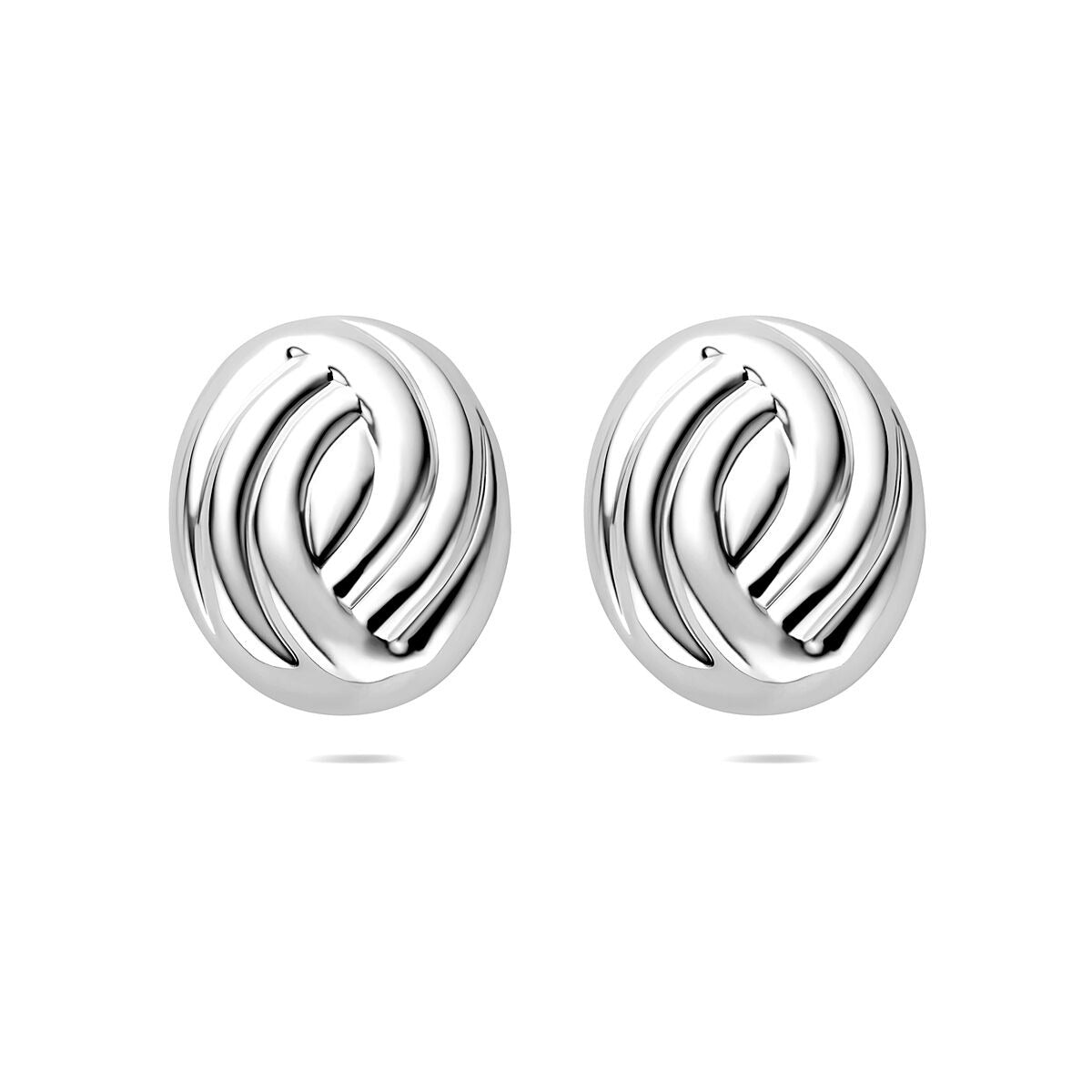 Orecchini in argento 925 rodiato con design intrecciato e finitura lucida.