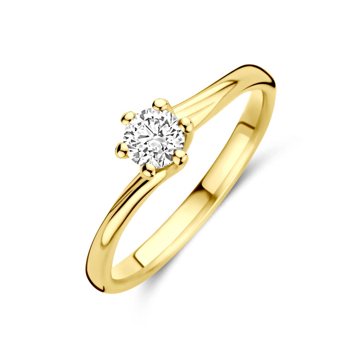Anello in oro giallo 14k con diamante lab-grown di 0,30 ct, design semplice e brillante.