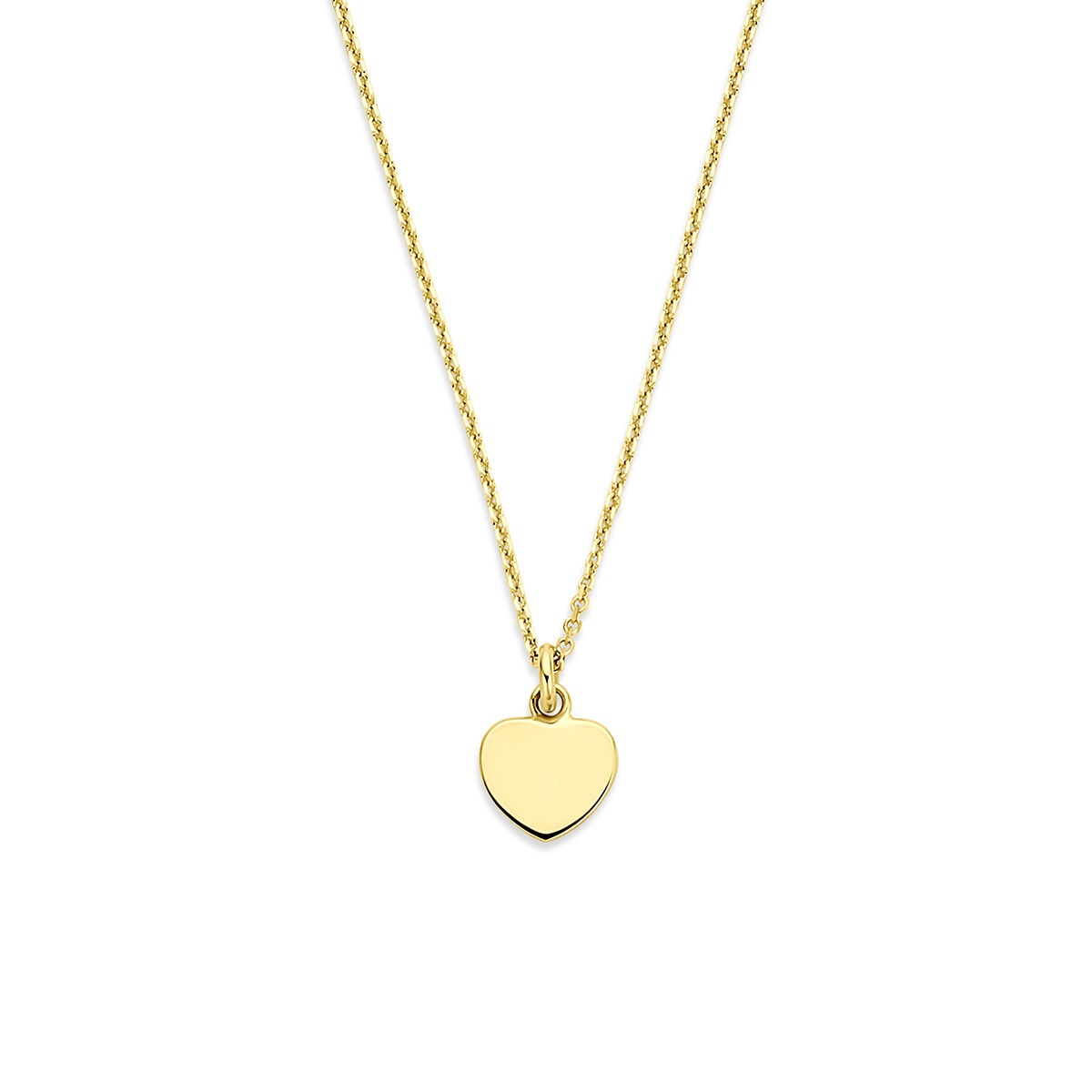 Geelgouden ketting met een hartvormige hanger, gladde afwerking en fijne schakel.