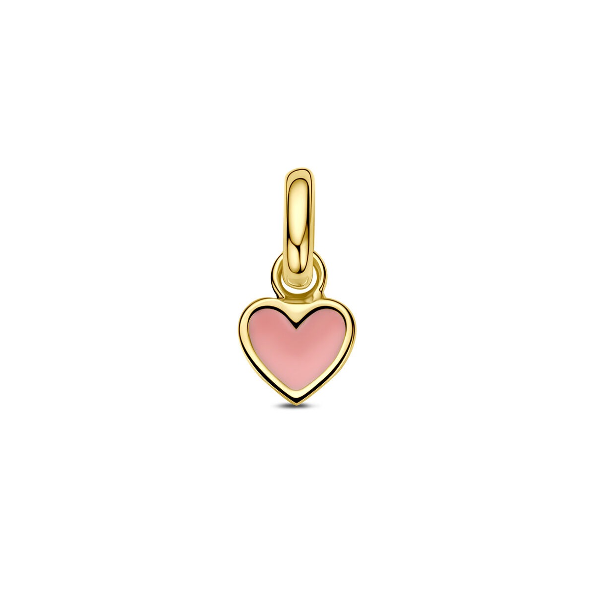 Ciondolo a forma di cuore in oro giallo 9k con smalto rosa.