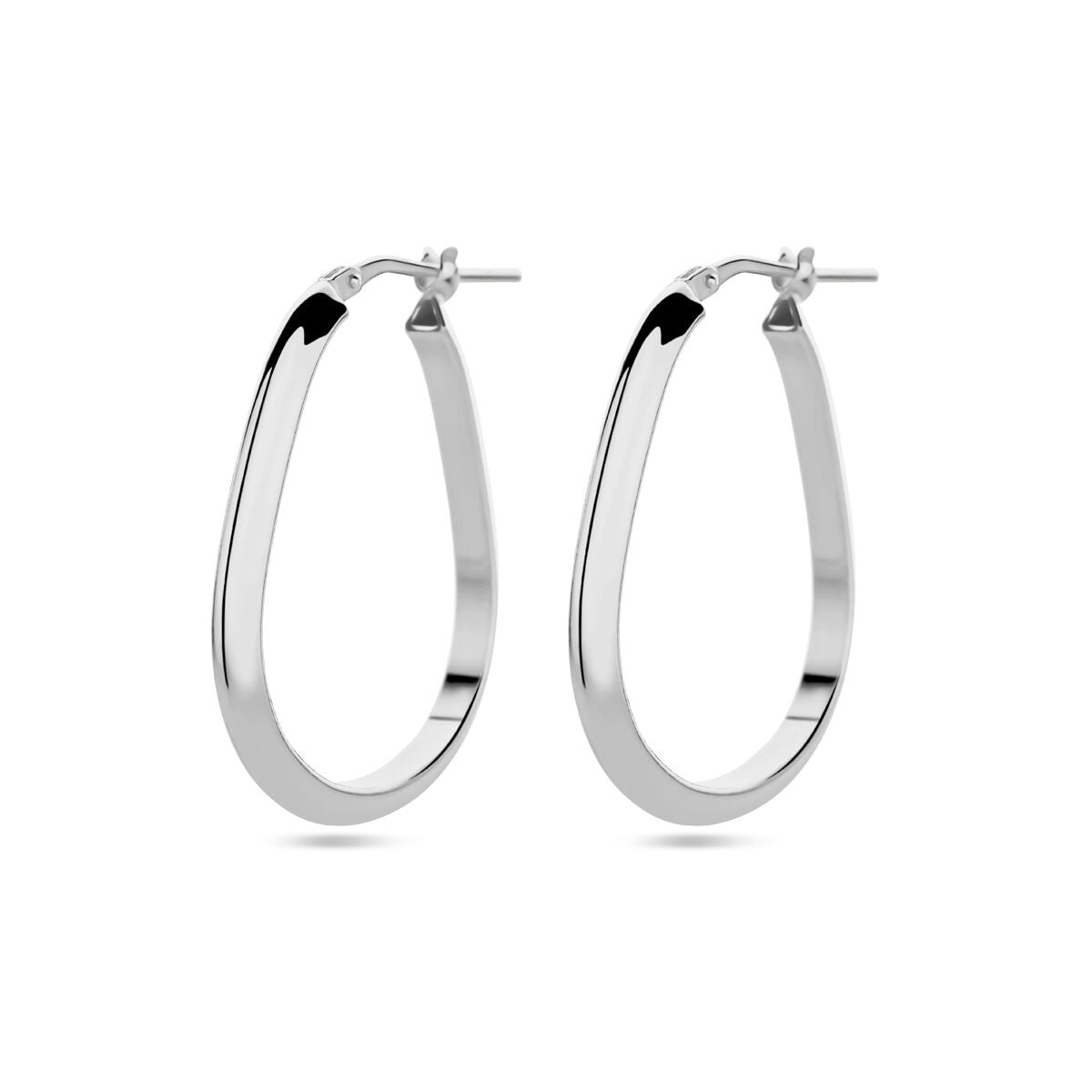 Orecchini alla creola in argento 925 rodiato, forma ovale e finitura lucida.
