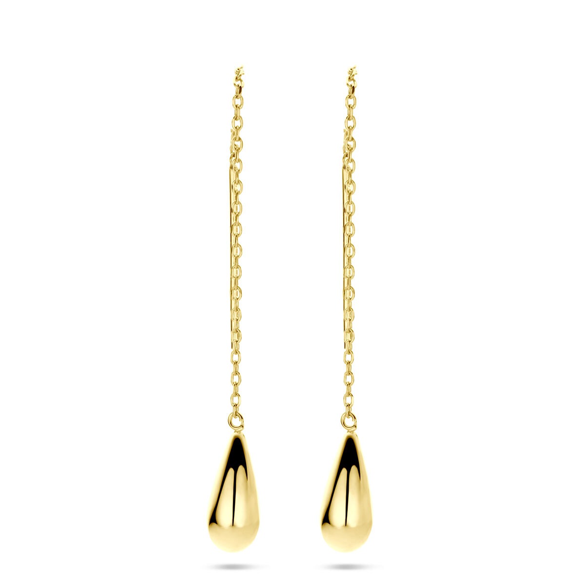 Orecchini pendenti in oro giallo 14k a forma di goccia con catena.