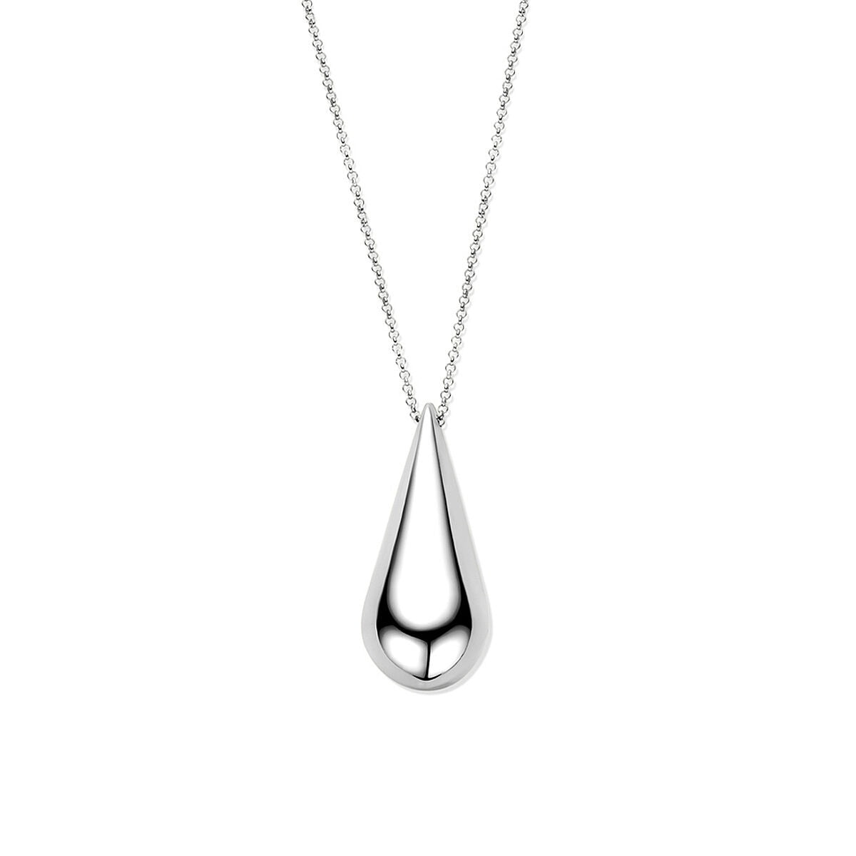 Collana in argento 925 rodiato con pendente a forma di goccia, lunghezza 42 + 5 cm.