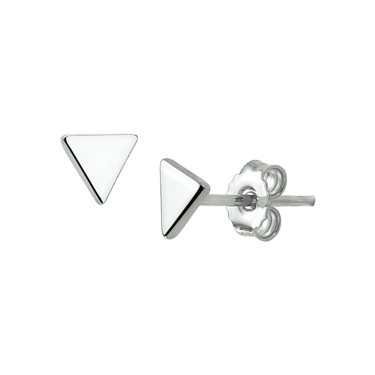 Orecchini a bottone triangolari in argento rodiato di 5,5 mm.