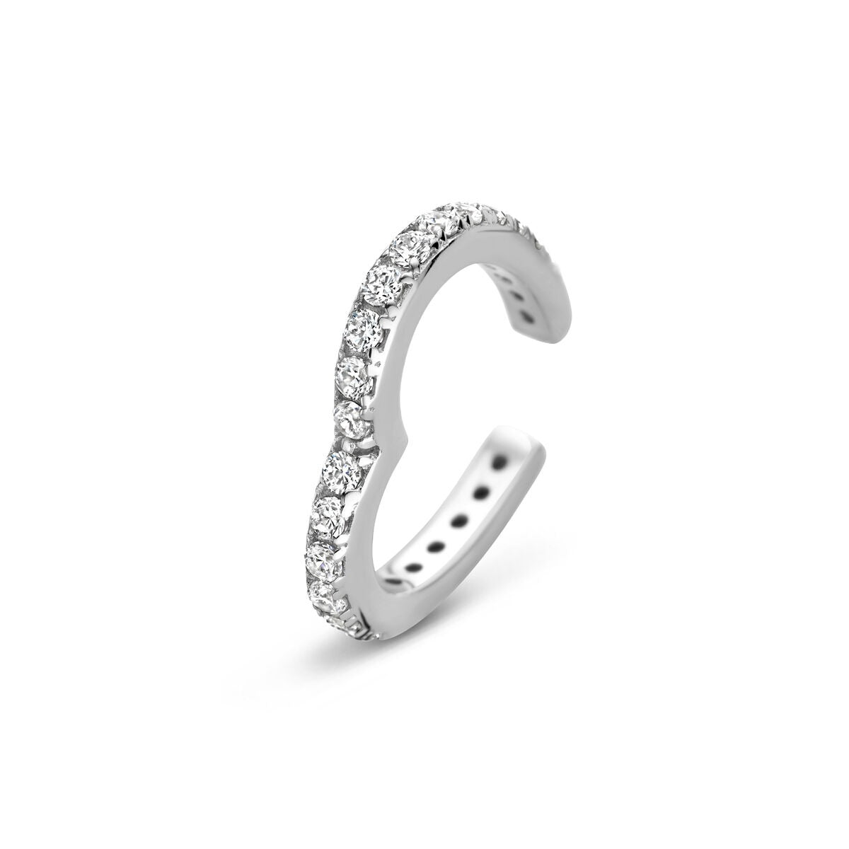 Ear cuff in argento rodiato con cuoricino e zirconia
