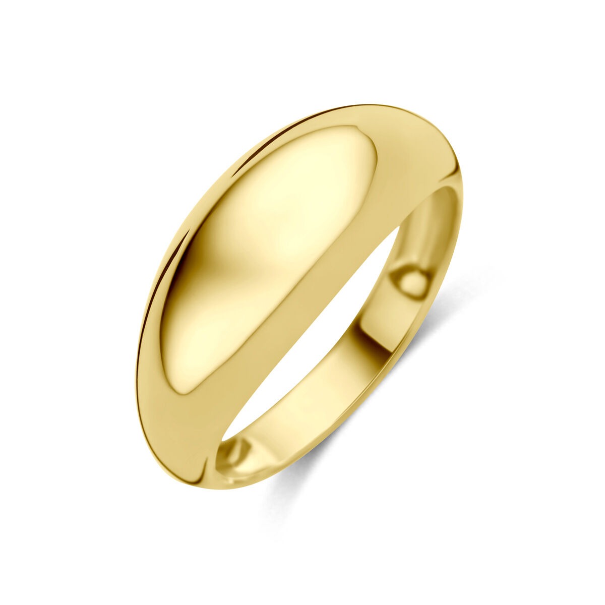 Anello da donna in oro giallo 14k, con finitura lucida e forma liscia.