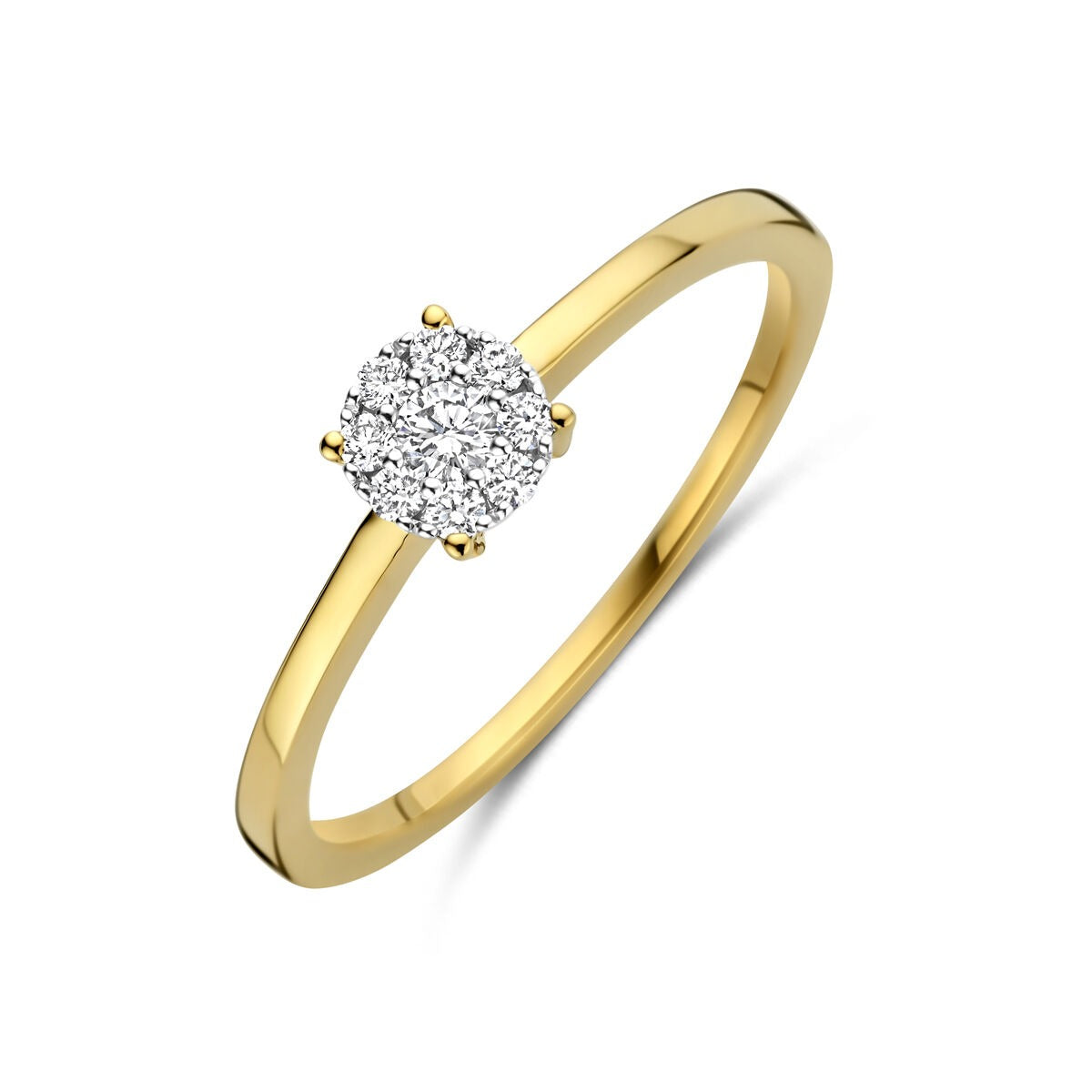 Anello bicolore in oro 14k con diamante di 0,13 ct.