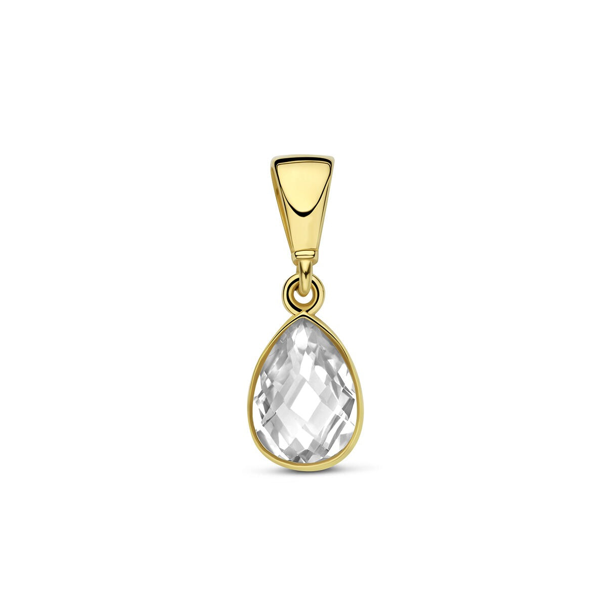 Ciondolo in oro giallo 9k con zircone a forma di pera.