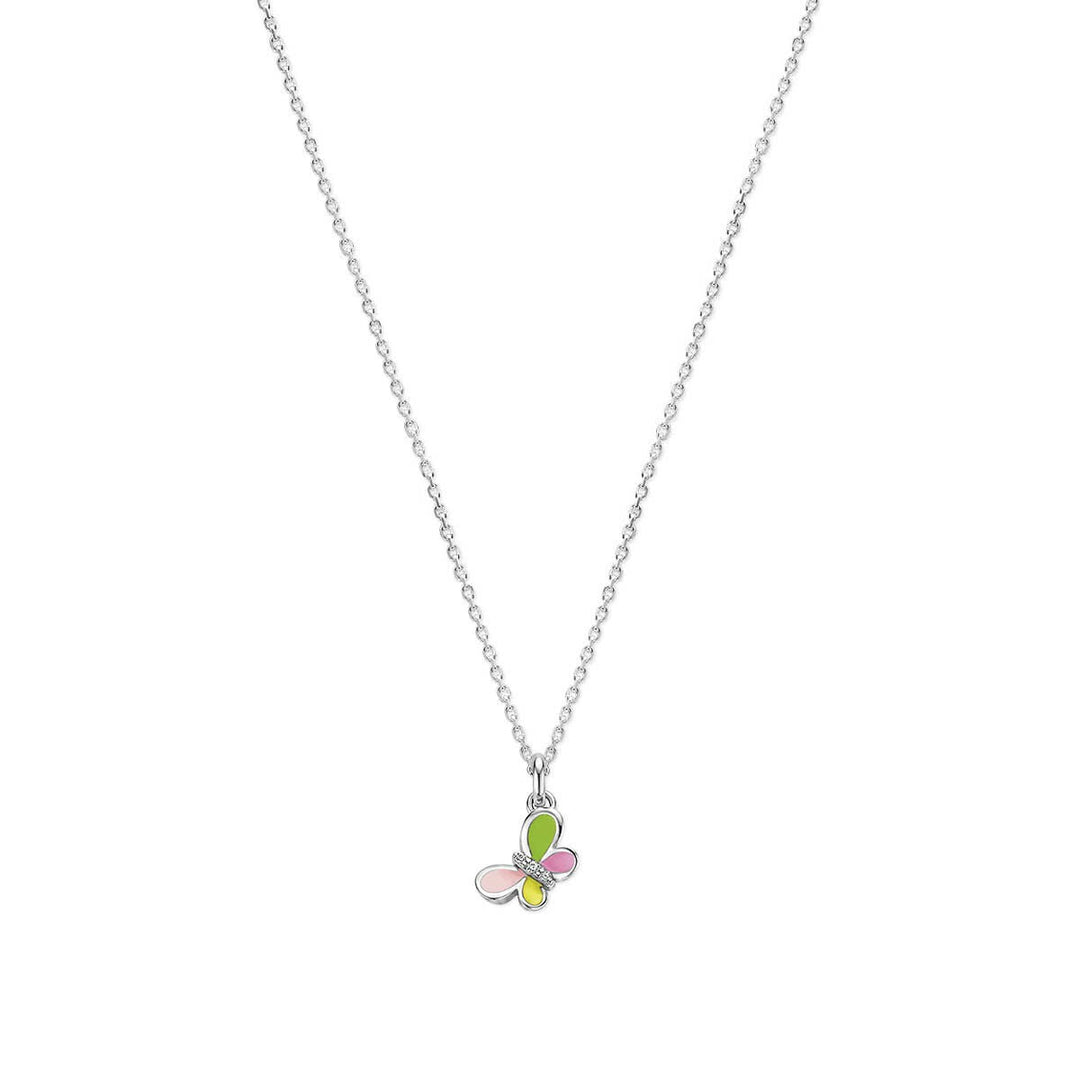 Zilveren kinderketting met vlinder, emaille en zirkonia