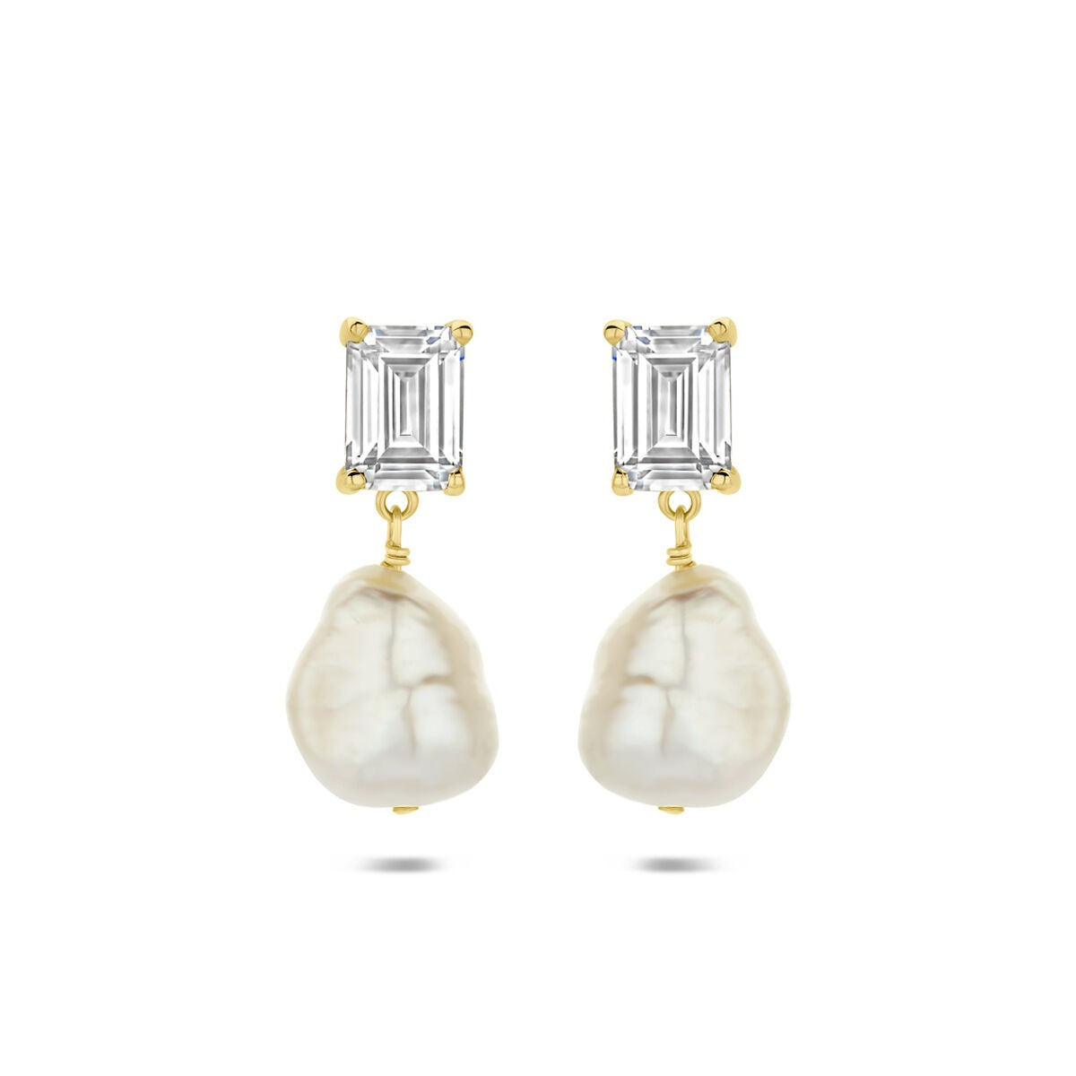 Orecchini in argento 925 dorato con perla e zirconi, forma a goccia.