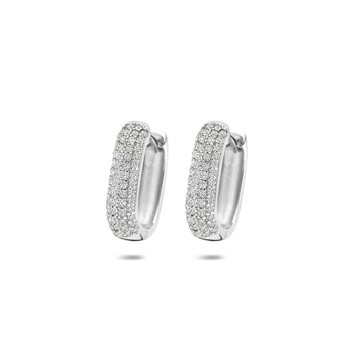 Orecchini in argento 925 rodiato con zircone, forma rettangolare e finitura lucida.