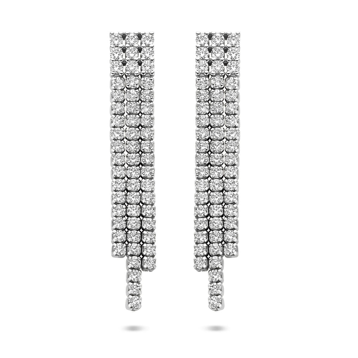 Orecchini argentati da donna con zirconi, design a cascata di 36 mm.