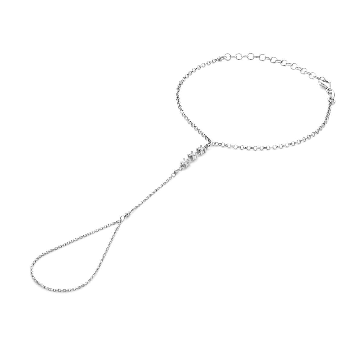 Bracciale in argento 925 rodiato con zircone, design a catena con pendente a goccia.